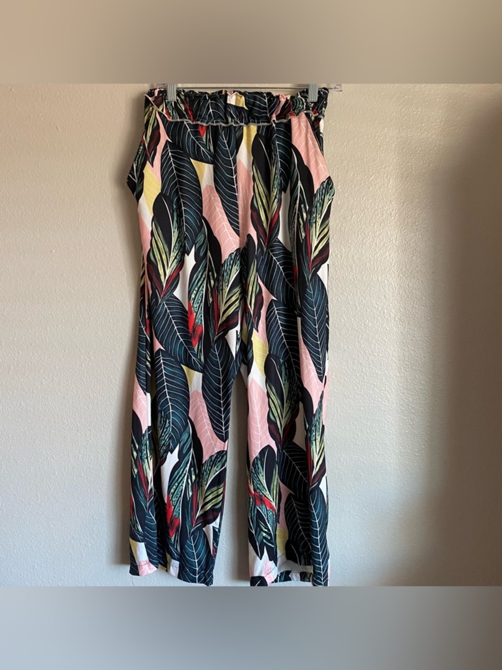 ECOWISH Wide Leg Pants Summer Palazzo Tropical High Waist Flared Medium